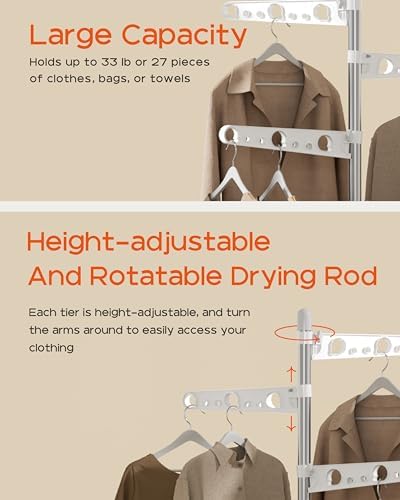 CASAMAYA Clothes Drying Rack Foldable, 70.9 inch Tripod Drying Rack for 35 Pi...