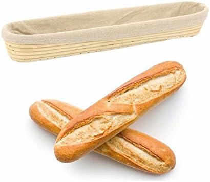 15 inches Baguette Banneton Bread Proofing Basket and Linen Liner Set 2 Pack,...