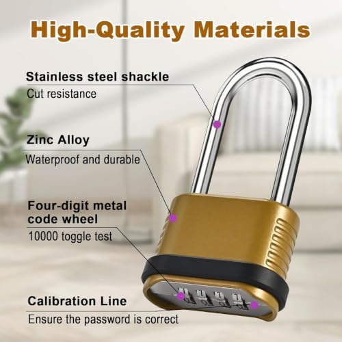 4 Pack Long Shackle Combination Padlock - 105mm Heavy Duty Locks