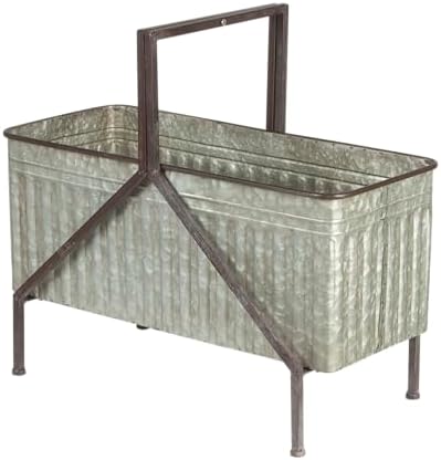 Creative Co-Op Galvanized Metal Storage Bucket on Stand with Handle, Distress...