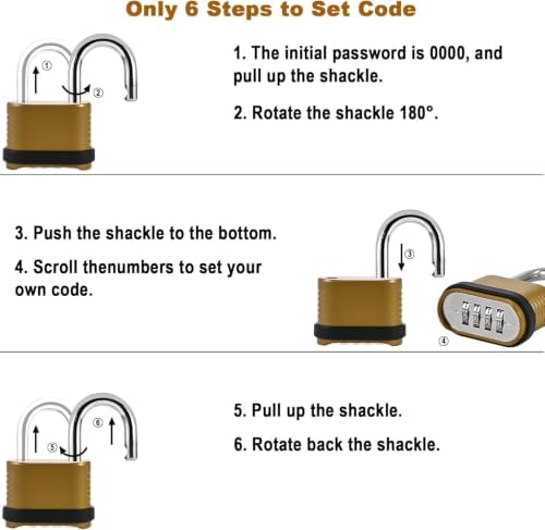 4 Pack Combination Locks, Golden 4-Digit Heavy Duty Combo Lock