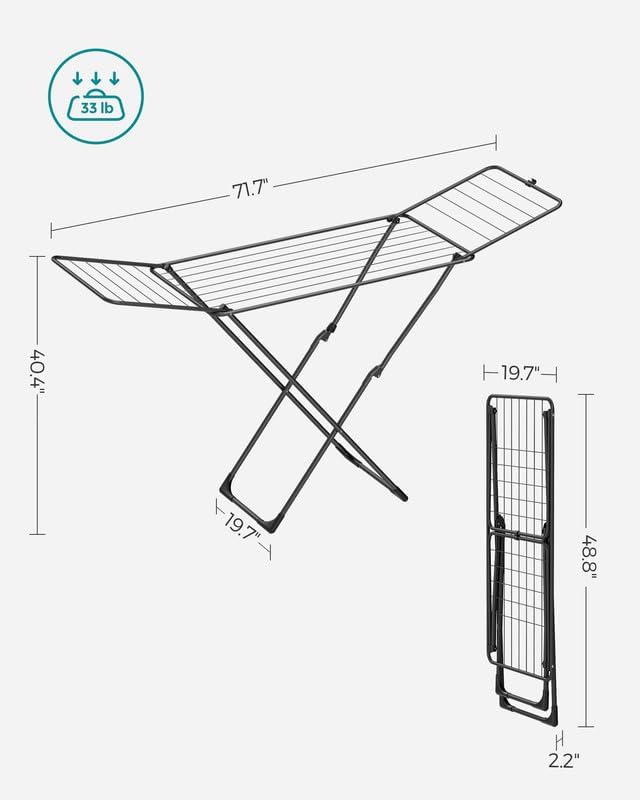 SONGMICS Clothes Drying Rack, Foldable, Heavy Duty, 2 Gullwings