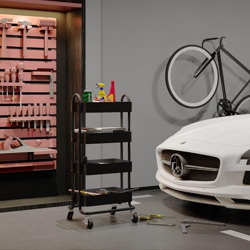 4-Tier Metal Rolling Cart with Wheels,4 Tier Utility Cart with Wheels for Off...