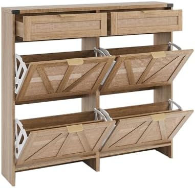 Halitaa Shoe Cabinet with 4 Flip Drawers & 2 Drawers,Farmhouse Shoe Stora...