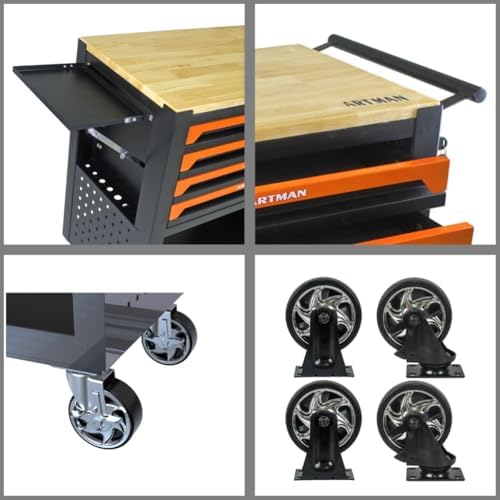 Lockable 4-Drawer Rolling Tool Chest with Wooden Top Workbench