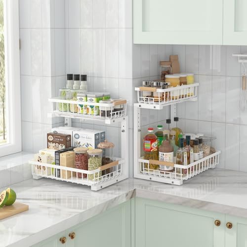 ADRIMER Under Sink Organizer 2 Packs, Pull Out Kitchen Sink Organizer, 2 Tier...