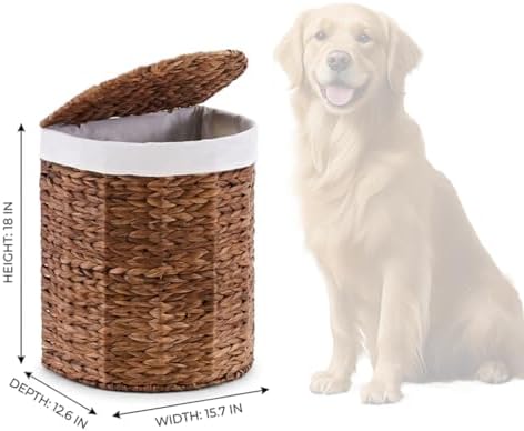 Water Hyacinth Laundry Hamper with lid, Half Moon Shape with 2 Removable Clot...
