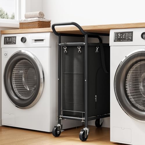 Laundry Basket with Wheels, Rolling Laundry Hamper with 38.4" Tall Handl...