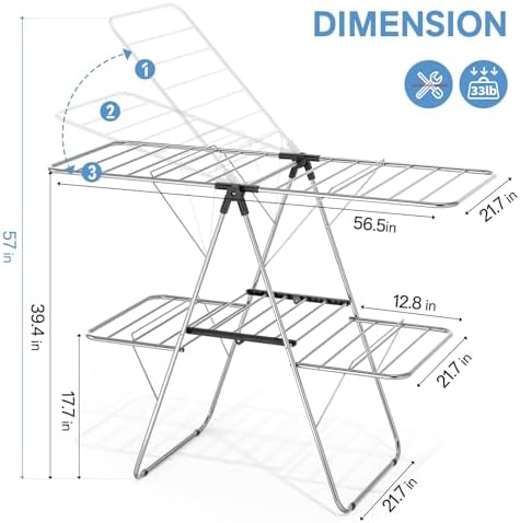 APEXCHASER Clothes Drying Rack with 4 Wings, Stainless Steel Drying Rack Clot...