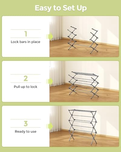 APEXCHASER 3-Tier Foldable Clothes Drying Rack, 37.6" H, Grey/Black