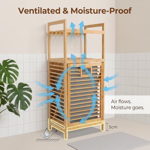 3-Tier Bamboo Tilt-Out Laundry Hamper, Pull-Out Dirty Clothes Storage Basket ...