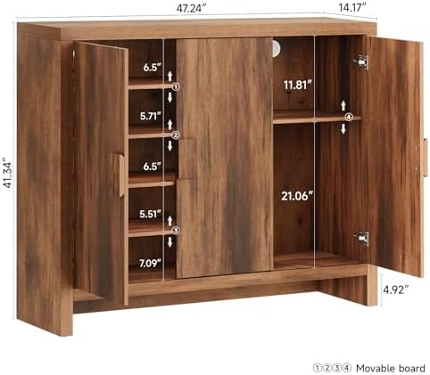 ONBRILL Large Shoe Cabinet with 3 Doors & Adjustable Shelves(Vintage Brown)