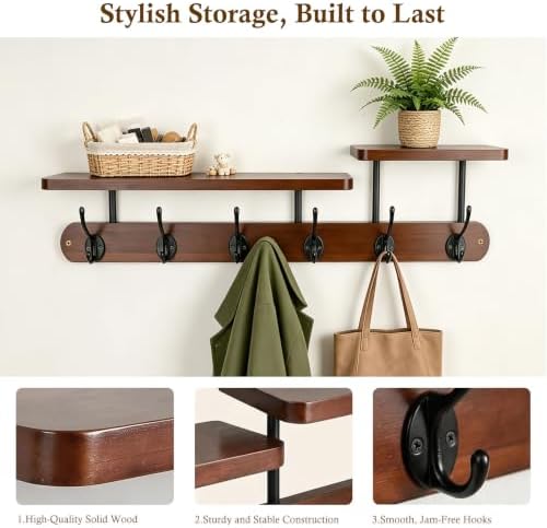 Coat Rack Wall Mount 23" Coat Rack Wall Mount with Shelf for Entryway, R...