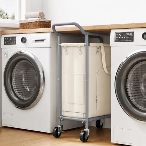 Laundry Basket with Wheels, Rolling Laundry Hamper with 38.4" Tall Handl...