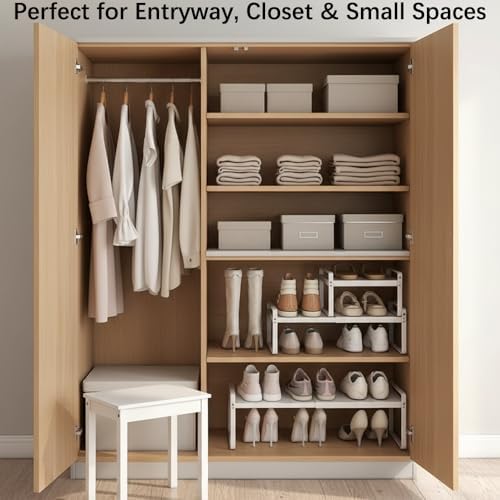 2-Pack Expandable Shoe Rack, Closet Organizer, 10" High, 15"-24"