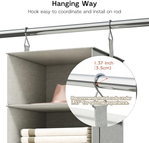 6-Shelf Hanging Closet Organizer with 3 Drawers, Separable, Silver Gray