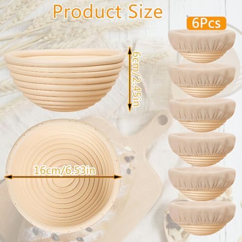 Banneton Bread Proofing Basket Set of 6 with Cloth Liner, 6 Inch, Round