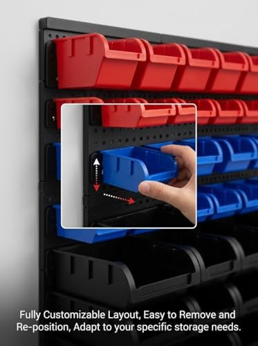 90Pcs Wall Mounted Storage Organizer Bins with Rack, Nuts, Bolts, and Hardwar...