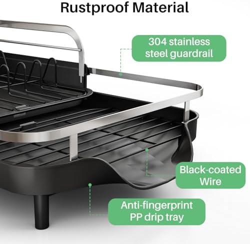 SAYZH Expandable Dish Drying Rack for Small Kitchen Counter, Black