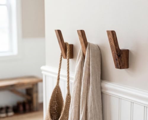 Wall Hooks - Set of 4 - Dark Walnut or Light Ash Wood Coat Hooks for Hanging ...