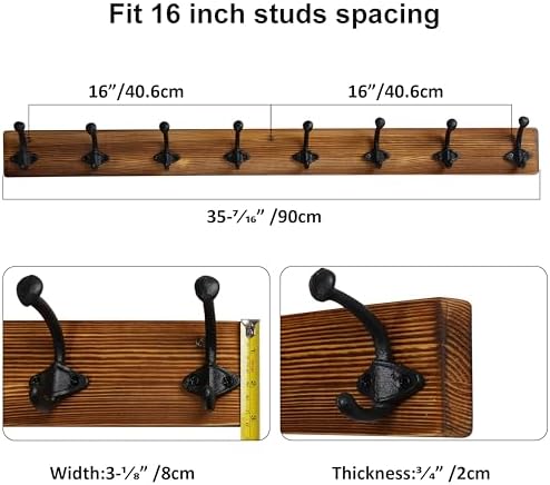 WEBI Rustic Coat Rack Wall Mount,35.43" Long 8 Cast Iron Coat Hooks Wall...