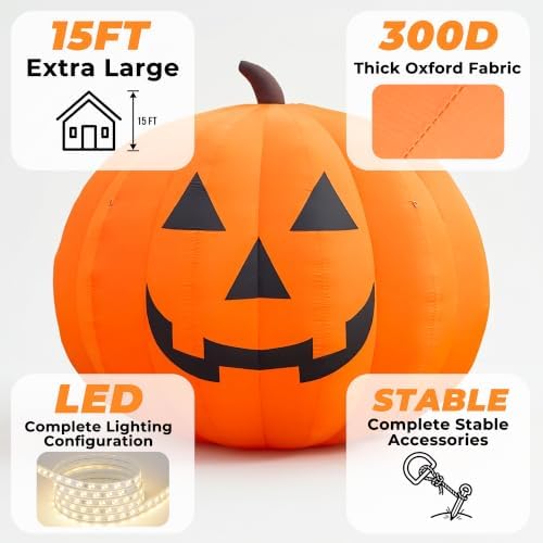 Giant 15Ft Halloween Inflatables Pumpkin Decorations, Blow Up Yard Decoration...