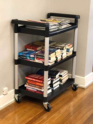 MaxWorks 80774 3-Shelf Utility Plastic Cart with Wheels-225 Lbs Maximum Capac...