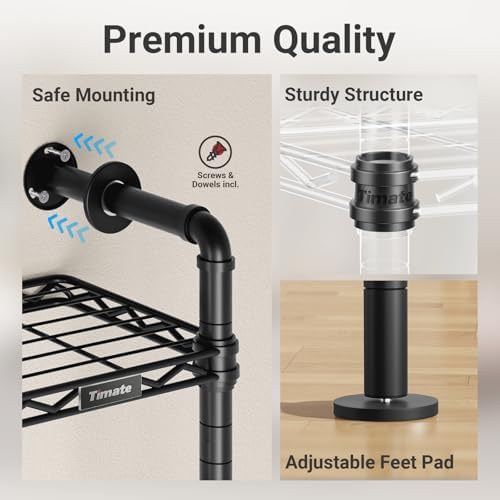 Timate L6 Closet Rack Wall Mount for Corner - Expandable Industrial Pipe Clos...