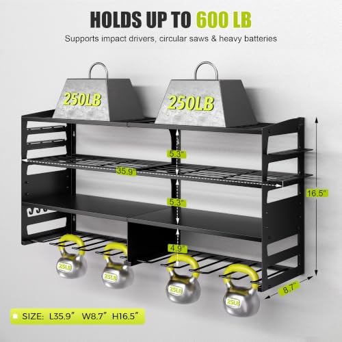 Gotega Power Tool Organizer Wall Mount, Heavy Duty Tool Storage Rack, Black