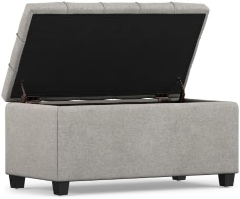 SIMPLIHOME Shiloh 48" Wide Vegan Leather Ottoman in Chestnut Brown