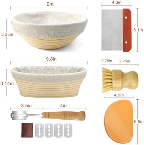 Sourdough Banneton Set of 2, 9-Inch Round & 10-Inch Oval Baskets