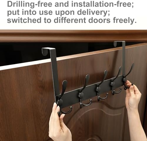 No Drill, No Installation Over The Door Coat Rack with 15 Hooks - Door Hanger...