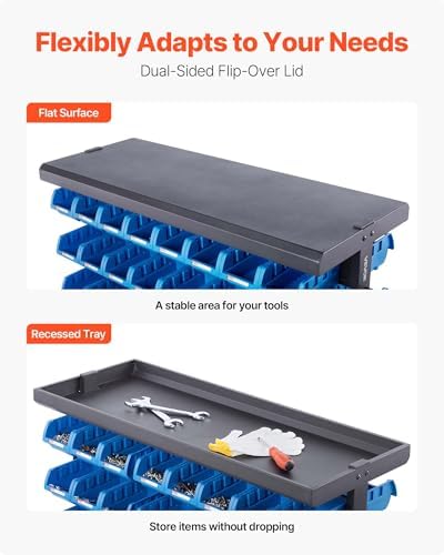 VEVOR 5-Tier Double-Sided Rolling Bin Storage Rack, 68 Plastic Bins, Dual-Sid...