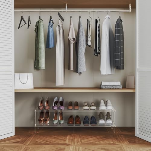 Aquiver Acrylic Long Shoe Rack - 2 Tier Shoe Organizer for Closet- Wide Shoe ...