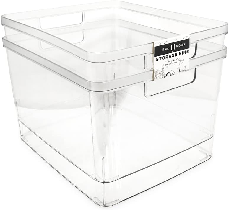 Isaac Jacobs 2-Pack Extra-Large Clear Storage Bins (11.5” L x 14” W x 9” H)