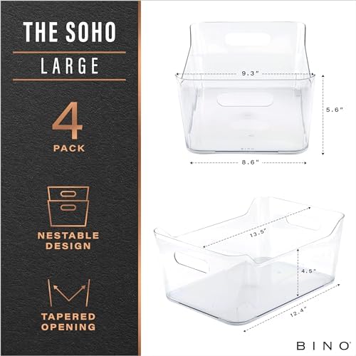 BINO | Plastic Organizer Bins, Large - 4 Pack | THE SOHO COLLECTION | Multi-U...