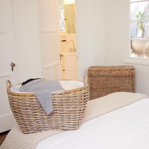 The Basket Lady Oval Kubu Wicker Laundry Basket, Serene Grey