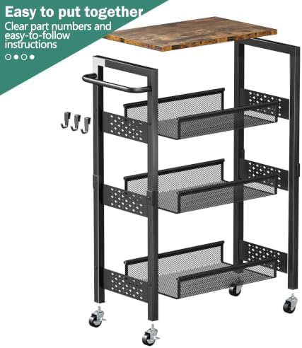 Vivihomety 4-Tier Laundry Utility Rolling Cart with Wheels, Metal