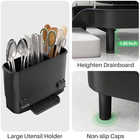 SAYZH Expandable Dish Drying Rack for Small Kitchen Counter, Black