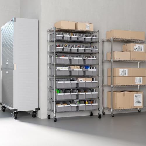 8-Tier NSF 24-Bin Steel Wire Shelving Rack, 36"W x 14.25"D x 63.5&q...