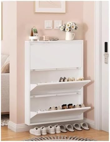 Metal Wall Mounted Shoe Cabinet, Slim Hanging Shoe Organizer, Narrow Flip Dow...