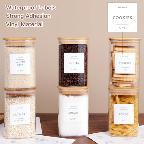 CZZGSM 6 Pack Square Kitchen Storage Jars with Airtight Bamboo Lids and 132 P...