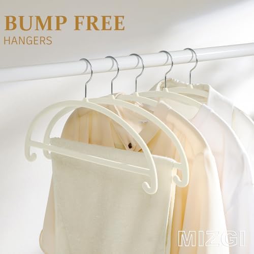 MIZGI 50 Pack Ivory Velvet Hangers - No Shoulder Bumps, Heavy Duty Non-Slip C...
