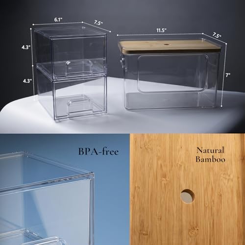 Hudgan Under Sink Organizer 3 in 1, Stackable Acrylic Bathroom Storage, Trash...