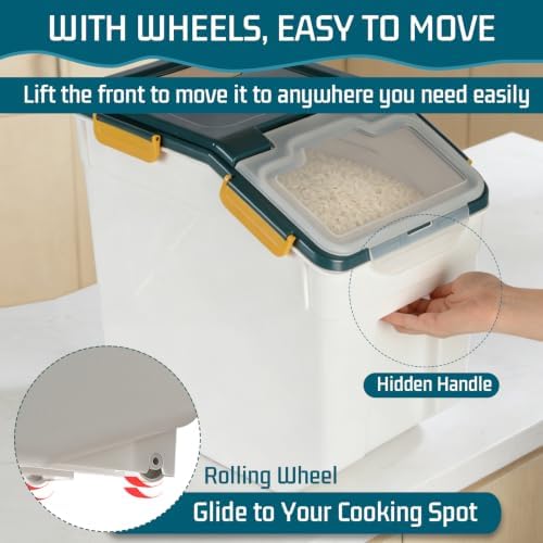2 Pack 25lbs Rice Storage Container with Wheels, Flour and Sugar Container