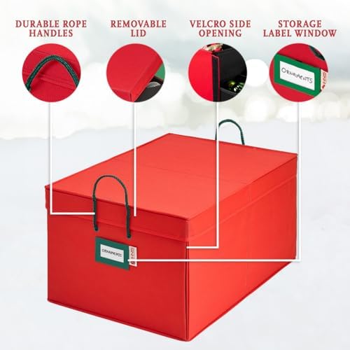 HOLDN’ STORAGE Christmas Ornament Storage Box with Dividers, Holds Up to 72 O...