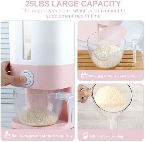 Rubtlamp 22.5-25 Lbs Pink Rice Dispenser, Rice Storage Container, Pink Rice S...