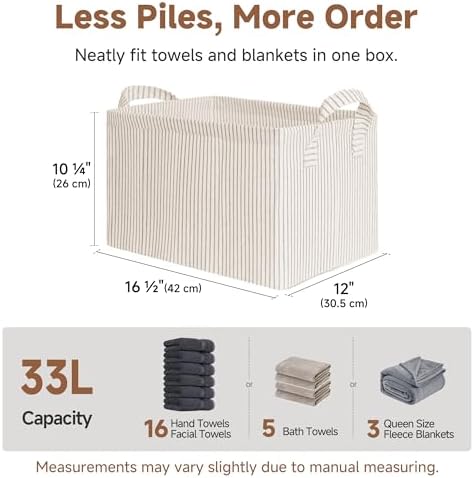 StorageWorks Fabric Storage Bins, Khaki & Beige Stripes, 2-Pack