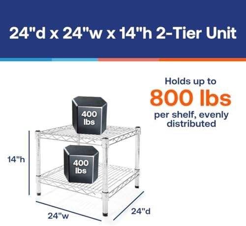 Shelving Inc. 24" d x 24" w Chrome Wire Shelving with 2 Tier Shelves