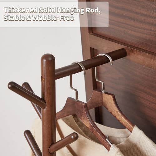 Solid Wood Rolling Coat Rack full length mirror with Storage Basket, Freestan...